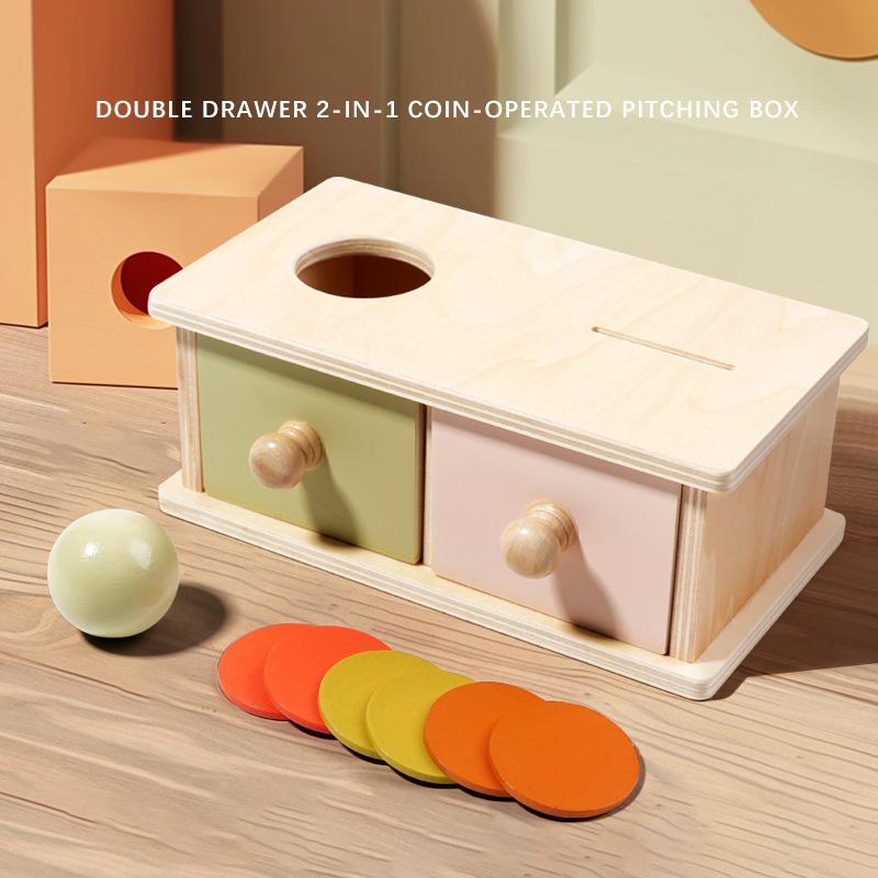 Kid Educational Toy Macaroon Color Spinning Wooden Puzzles Toys 2 In 1 Coin Ball Box Sets Game Baby Shape Cognition Match Toys