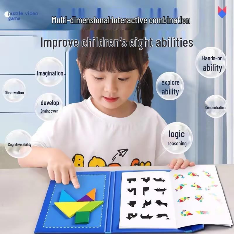 Cross-Border Wooden Magnetic Tangram Puzzle for Kids - Educational Jigsaw for First Grade Learning