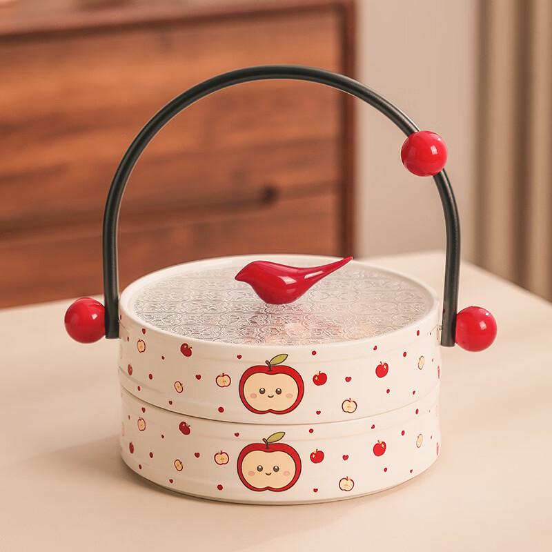 HuanDun Double-Layer Ceramic Fruit & Snack Plate