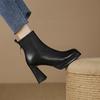 Square Toe Chunky High Heel Women's Boots - Genuine Leather Platform Ankle Boots for Spring & Autumn