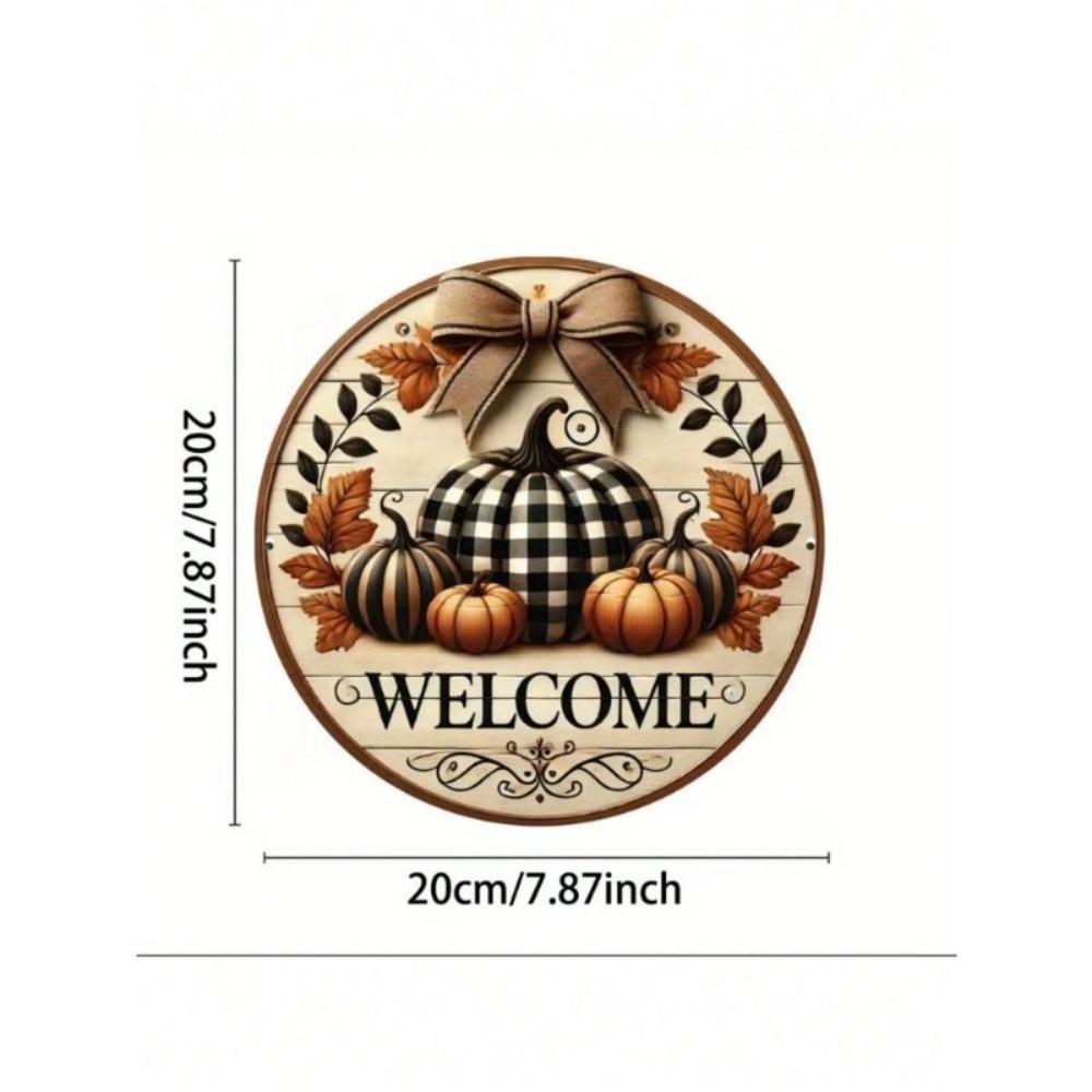 Farmhouse Round Tin Sign Pumpkin Wreath Home Garden Wall Decor