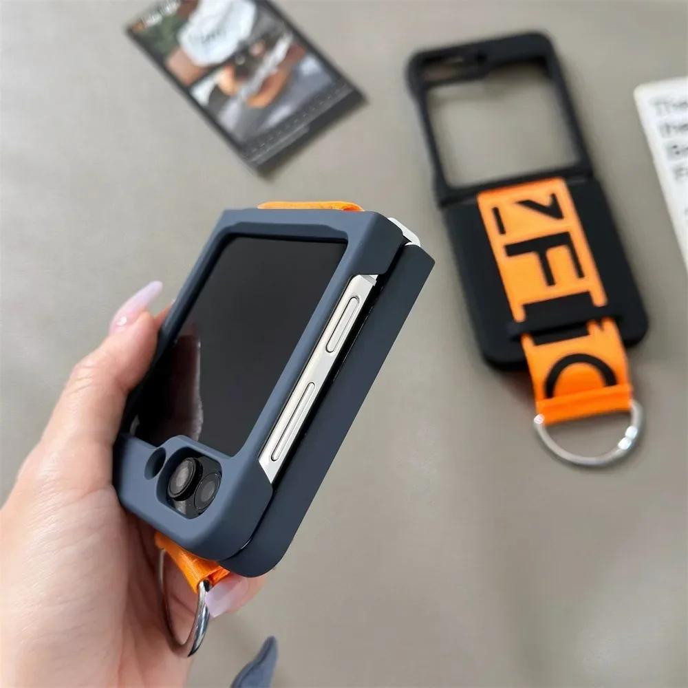 Phone Case for Samsung Galaxy Z Flip 7 FE 6 5 Flip6 Flip5 Flip4 Flip3 Ring Wrist Strap Plastic Fall Prevention Shockproof Cover