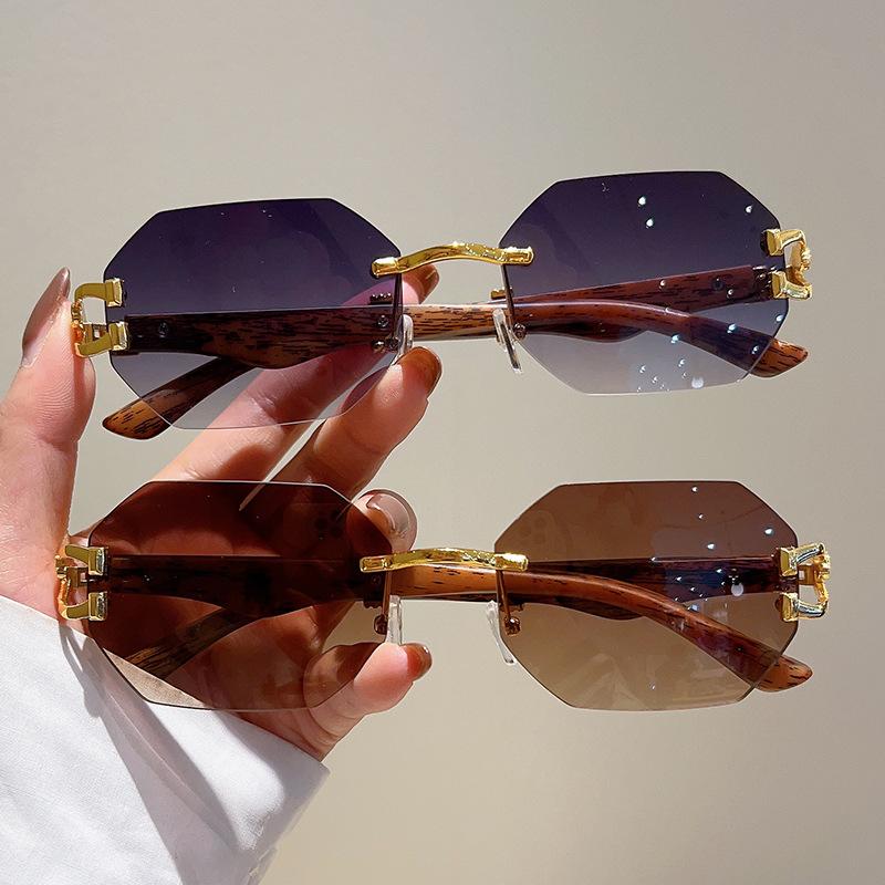Vintage Fashion Steampunk Rimless Sunglasses Women For Men Luxury Brand Designer Irregular Sun Glasses Metal Leopard Head Shades