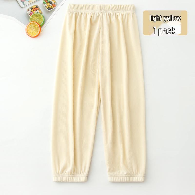 Children's Ice Silk Casual Sports Pants - Candy Color Elastic Ankle, Mosquito-Proof Sleepwear for Boys & Girls