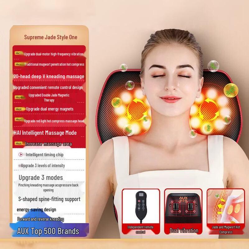 Aux Neck and Lumbar Massage Pillow with Heat and Kneading CN Plug (adapter Included)