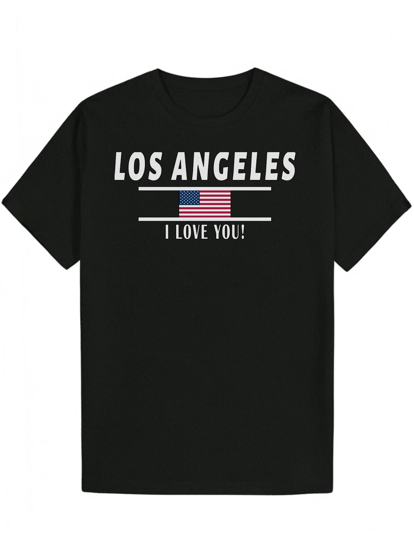 Casual Summer T-shirt - Los Angeles Graphic Tee with American Flag Design S