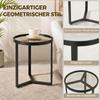 Round Side Table with Tempered Glass Top and Geometric Metal Frame for Small Space, Black