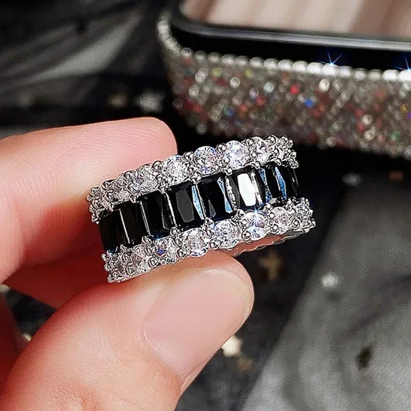

New Luxury Black Promise Rings for Women Full Paved Shiny Cubic Zirconia Fashion Versatile Female Finger Ring Party Zircon 6