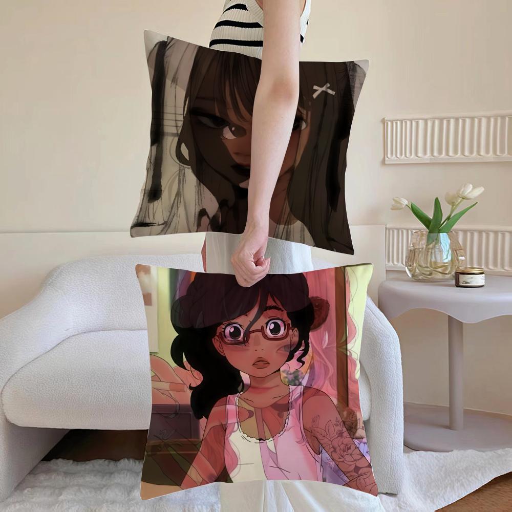 American-style Girls' Anime Cushion Cover Anti-dustmite Pillowcase Invisible Zipper Silky Short Plush Sofa Cushion Cover