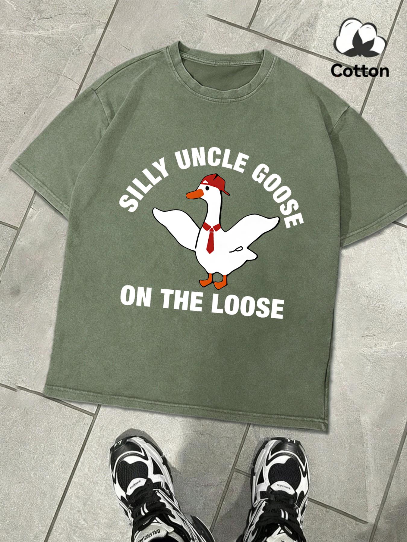 

Silly Uncle Goose On The Loose Design Washed T Shirt Men Summer Loose Tops Soft Cotton Fashion Short Sleeve Unisex Retro Tee S