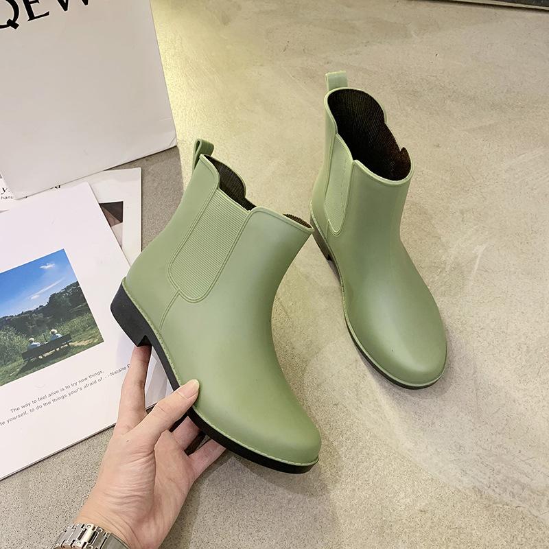 

Four Seasons Rain Shoes Women s Chelsea Rain Boots Short Non-slip Waterproof Shoes Fashion Martin Boots Low Heel Casual Adult Rain Boots 36