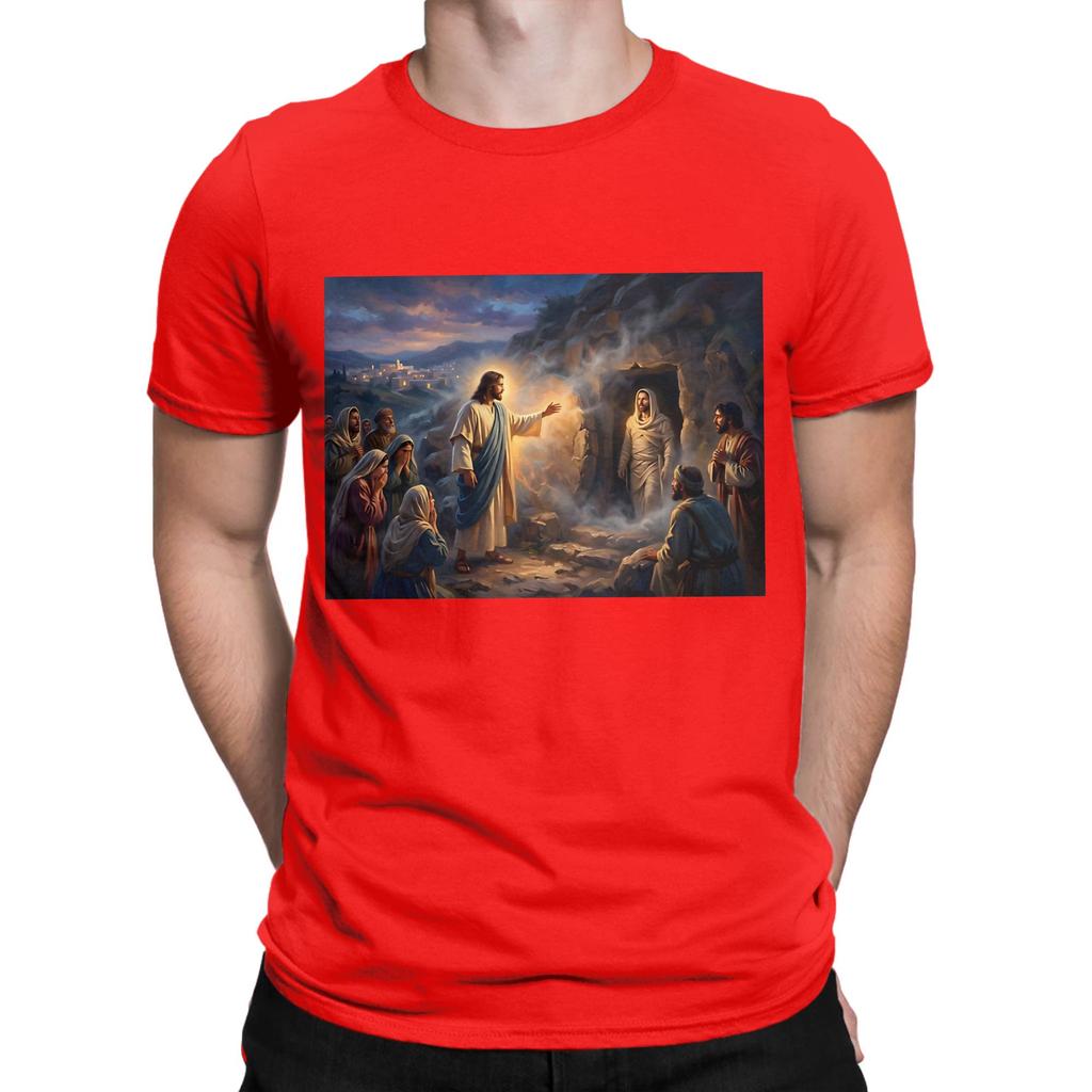 Jesus Resurrection of Lazarus Raising Biblical Painting Novelty 100 Cotton TShirt Jesus Tees Tops For Unisex