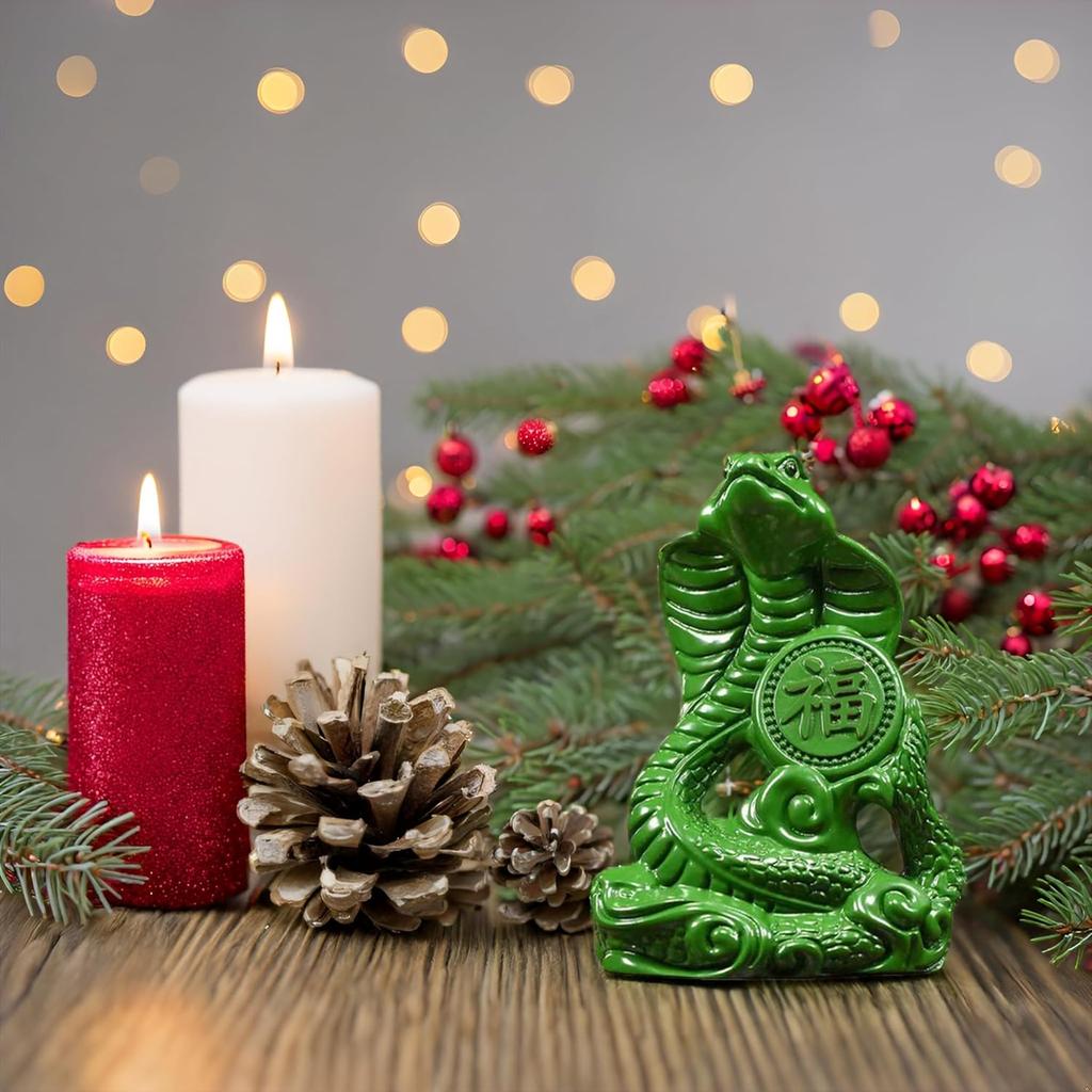 Snake Statue Small Wooden Chinese Zodiac Feng Shui Snake Figurines 2025 Year of The Snake Gift Snake Sculpture Ornaments for Luck Success Wealth