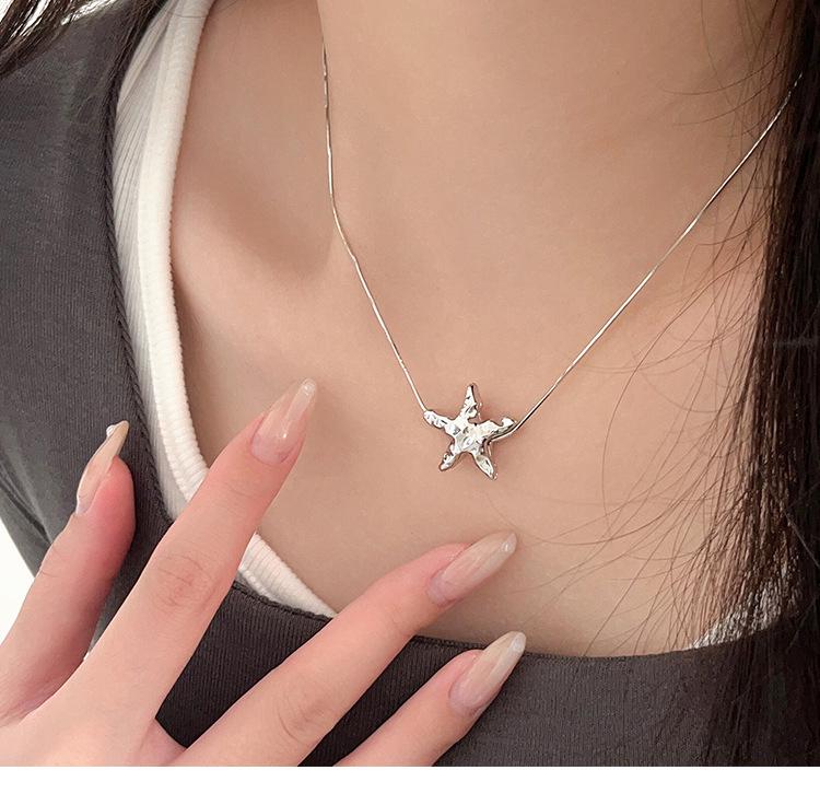 S925 Sterling Silver Korean Minimalist Starfish Necklace - Women's Versatile High-End Choker Clavicle Chain