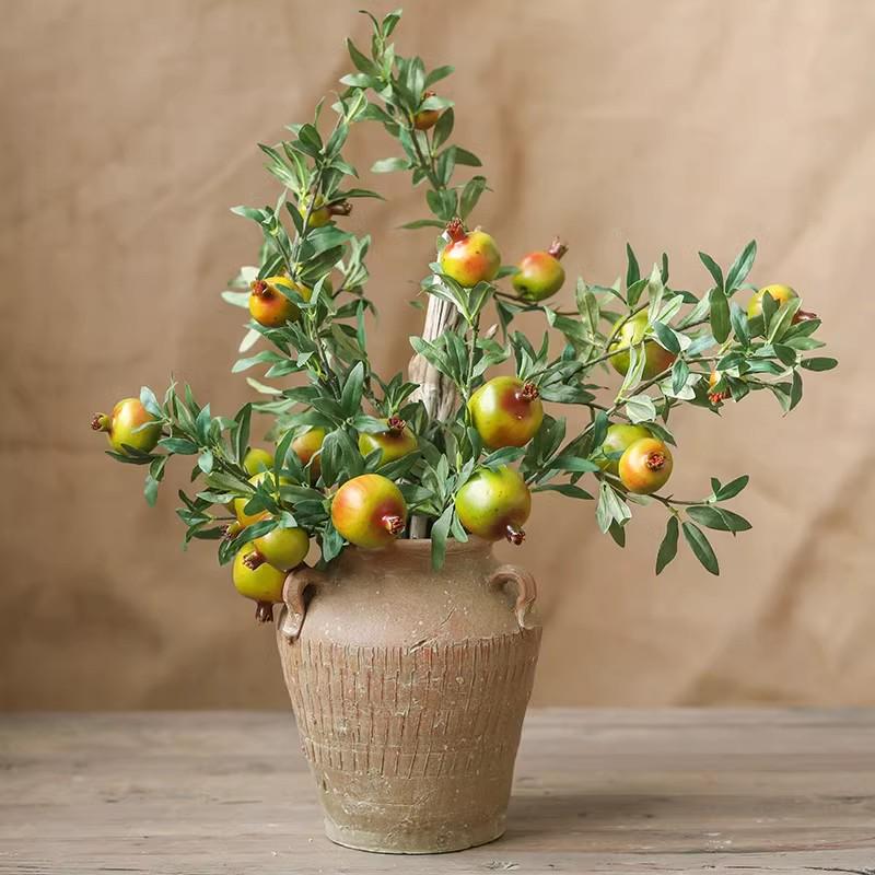 Prosperity Pomegranate Artificial Flower Arrangement for Living Room Decor - Realistic New Year Dried & Green Plant Ornament