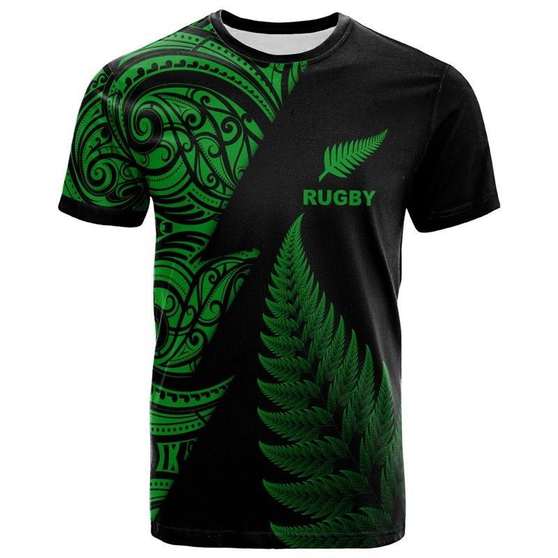 T-shirt with Maori Totem Fern Print Crew Neck Casual Sports Top Breathable Comfortable