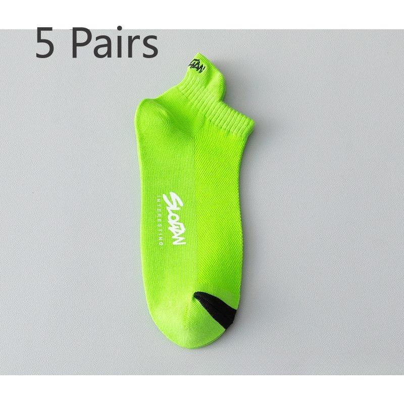 

5 пар носков мужские антизапаховые потные короткие носки весенне-летние тонкие с мелким вырезом носки с ушками из хлопка дышащие спортивные носки хлопок 5 pairs флуоресцентный зеленый