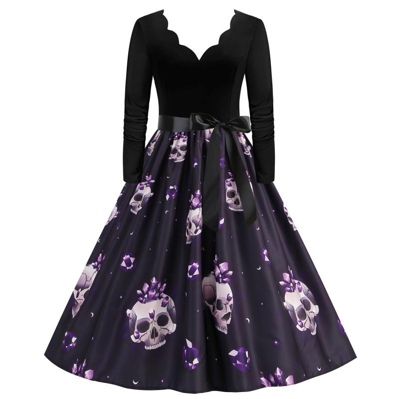 

2023 Hot-Selling V-Neck Burn-Out Floral Long Sleeve Patchwork Maxi Dress for Halloween Triple Extra Large (3XL)