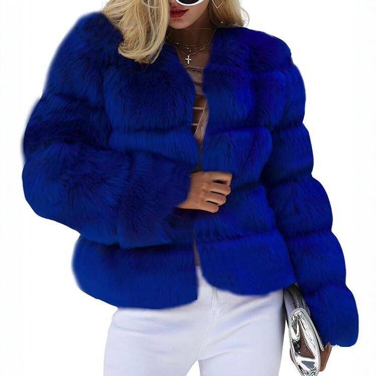 European and American manufacturers winter warm imitation fur jacket women's short fox hair splicing coat