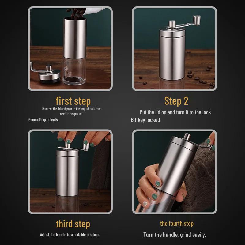 Portable Hand-cranked Coffee Grinder with 304 Stainless Steel and Wood Grain Finish
