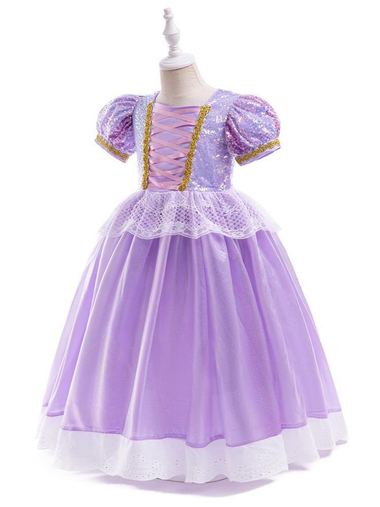 Rapunzel Princess Dress - Girls' Satin Mesh Evening Gown Cosplay Costume