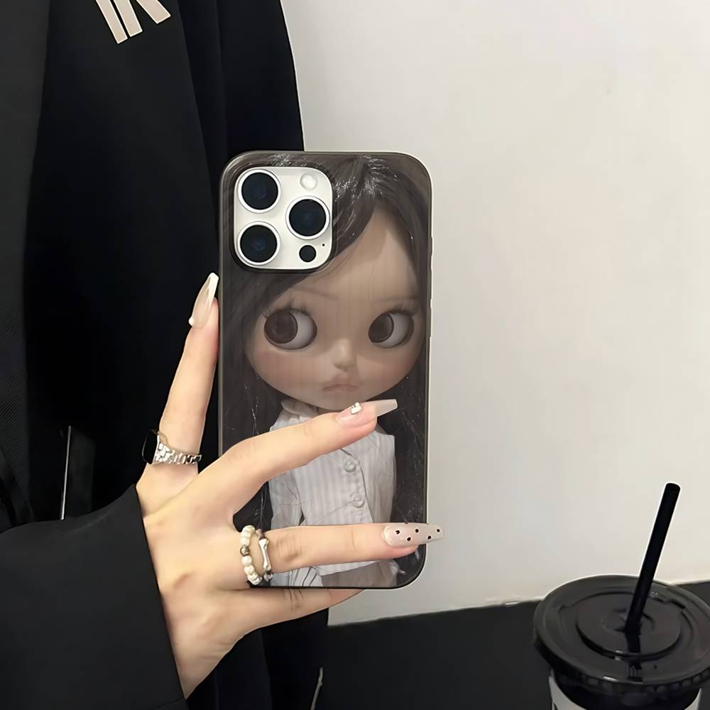 Dark Cute Girl Doll Art For IPhone 16 15 14 13 12 11 17 Pro Max Plus Wave Corrugated Phone Case Anti Drop Cover