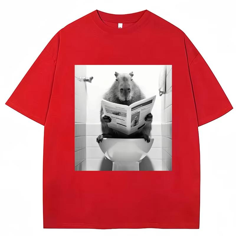 Funny Capybara Bathroom Graphic T-Shirt Men Women Fashion Spring Summer T Shirts Casual Cute Cotton Short Sleeve Streetwear