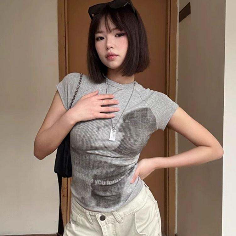 

Женские футболки с мультяшным принтом, с коротким рукавом, повседневные футболки для девочек в стиле Y2K, с круглым вырезом L