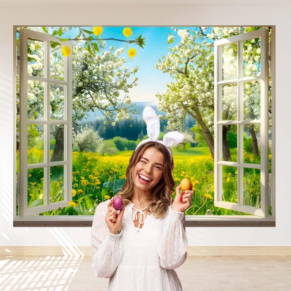 Spring Photography Backdrop Garden Landscape Outside The Window Back Drop Flowers Blooming Decor Backgroud Photo Booth Props