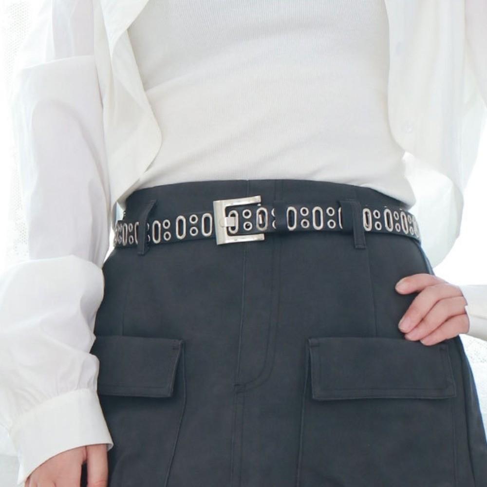 Zinc Zinc Alloy Buckle PU Leather Waistband Vintage Unisex Belt Fashion Oval Multihole Belt  Streetwear