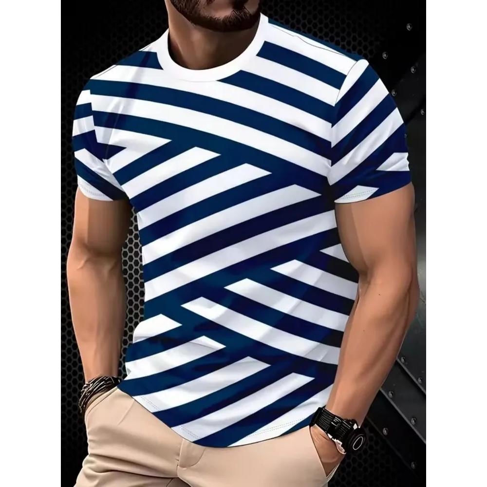 Fashion Versatile Men's Striped Printed Top Short Sleeve Casual Comfortable T-Shirts Men’s