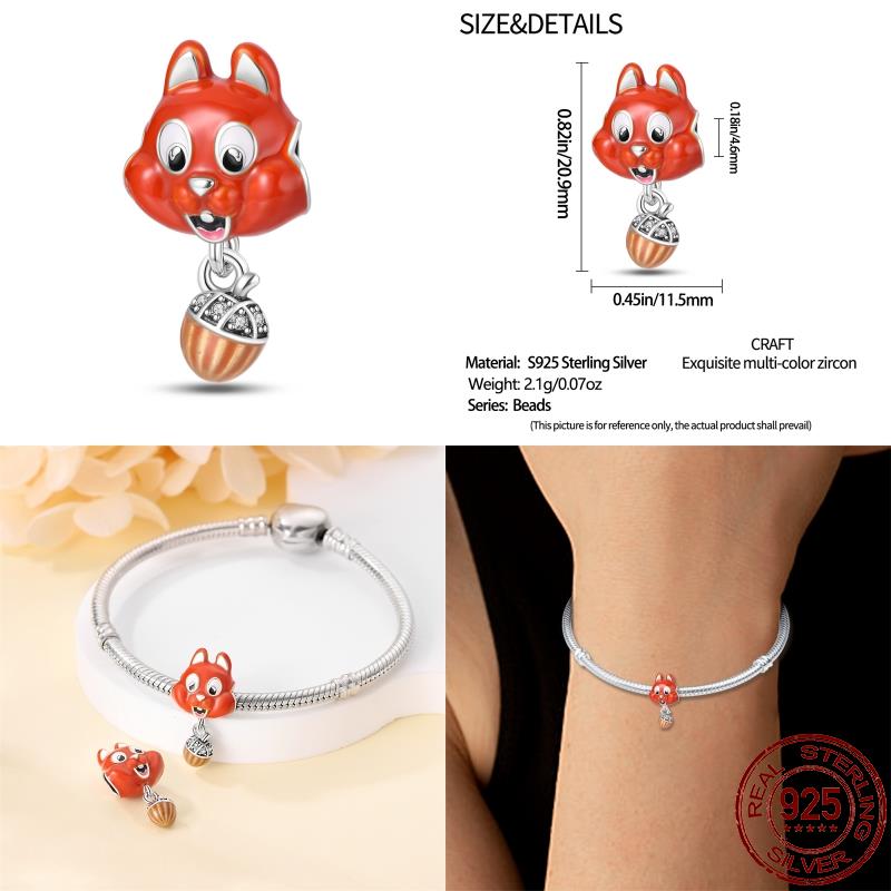 100% Real Copper Autumn Maple Squirrel Charms Fit Original Pan Bracelet For Women Birthday Fine Jewelry Gift