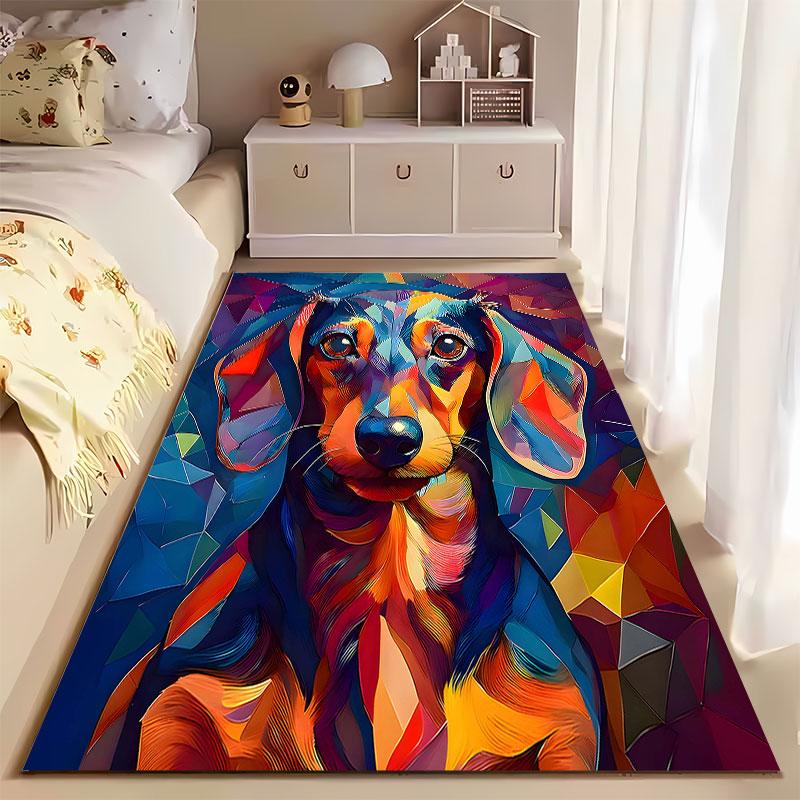 Colorful Geometric Dachshund suitable as a non-slip mat for the living room or bedroom sofa