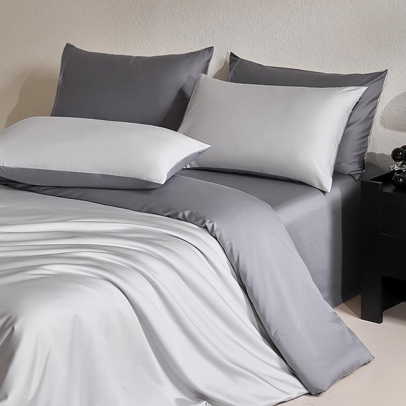 Class A Long-Staple Cotton Sateen Four-Piece Set: Pure, Simple, Solid Color with Single Duvet Cover