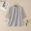 ZANZEA Damen Lässig Rundhals Spleiß Halbarm Sommerbluse