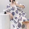 1011 new cotton and silk nightdress women's summer short-sleeved pajamas cartoon pony element long loose cotton silk skirt can be worn outside