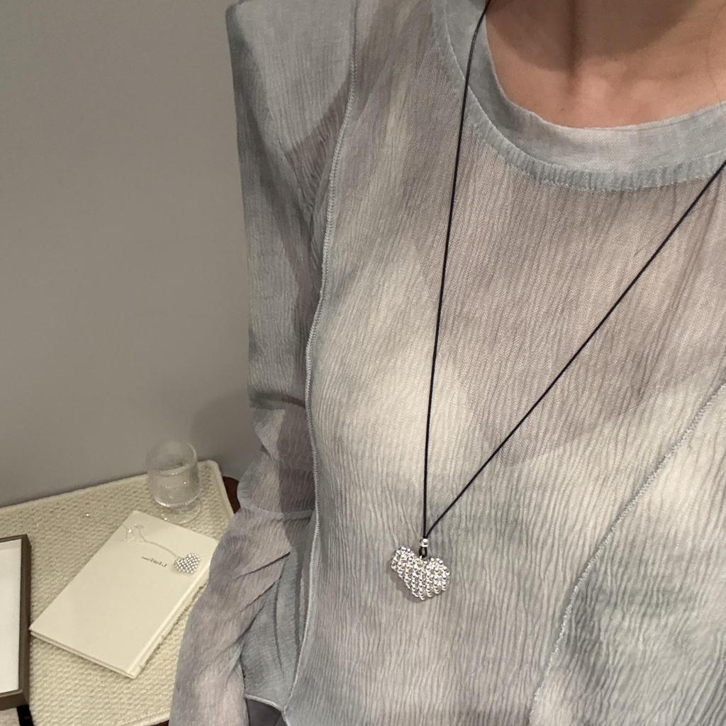 3D Heart Copper Bead Necklace: Versatile, Adjustable Long Sweater Chain for Women