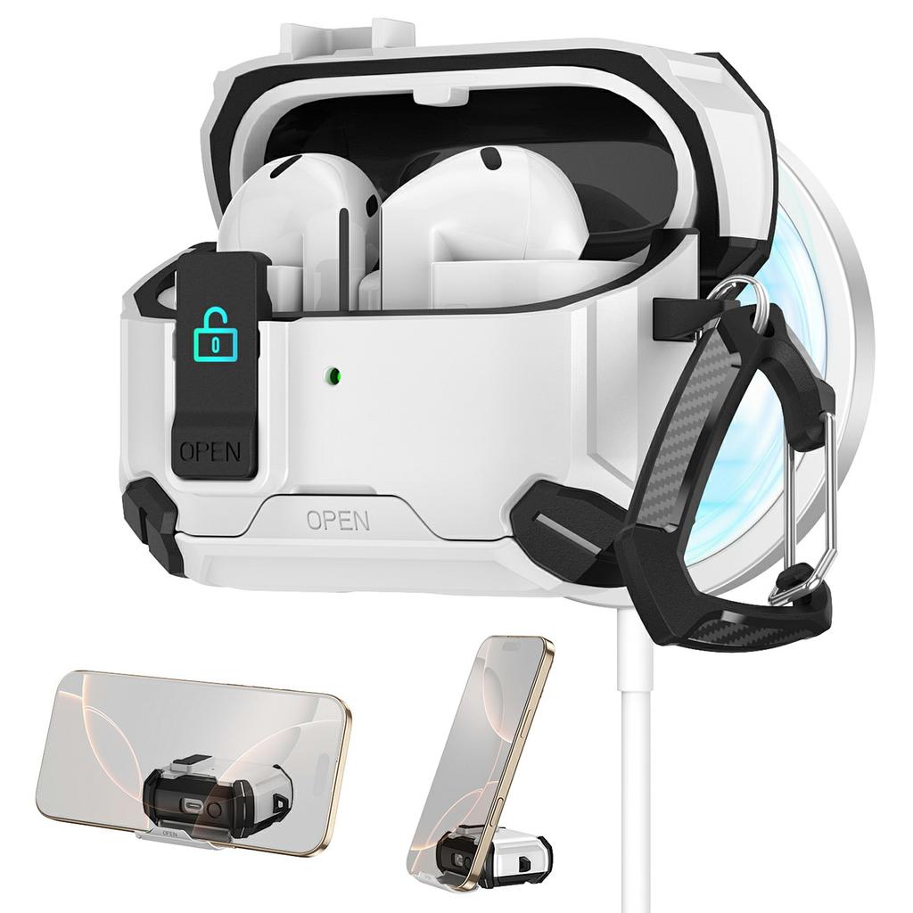 For Samsung Galaxy Buds3 Pro/Buds3 Case TPU + PC Magnetic Case Stand Bluetooth-Compatible Earbuds Cover with Carabiner