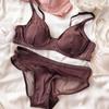 Conjunto de sujetador push up de seda de hielo para mujer, ropa interior cómoda y sexy con pechos pequeños, relleno desmontable, copa fina, sujetador, bragas íntimas