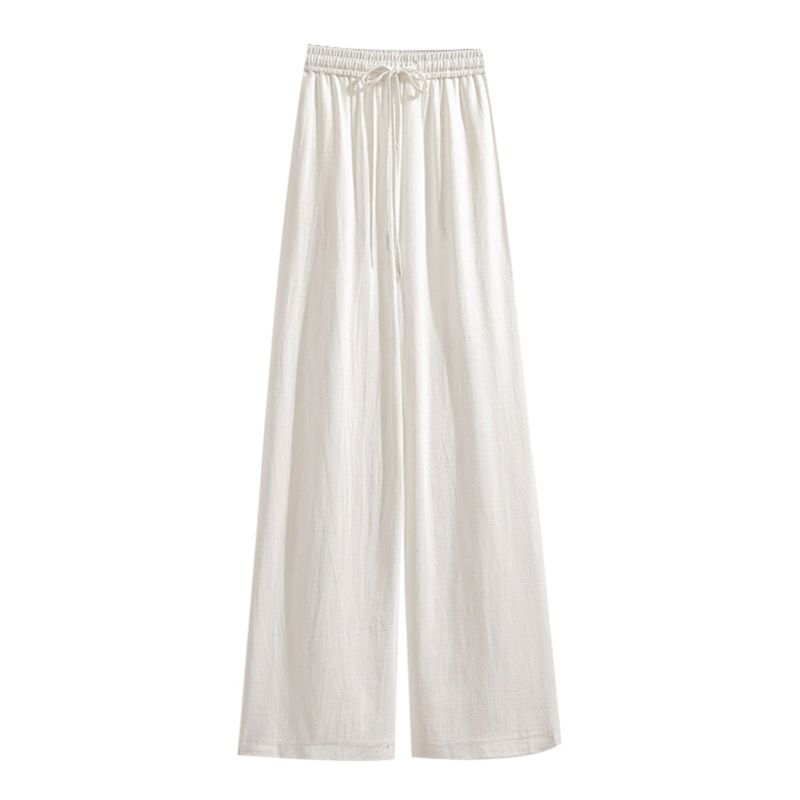 Large Size Women's Clothing Chubby Girl Hong Kong Style Retro Artsy Spring/Summer New Arrival Elastic Waist White Loose-Fitting Wide-Leg Trousers Tide