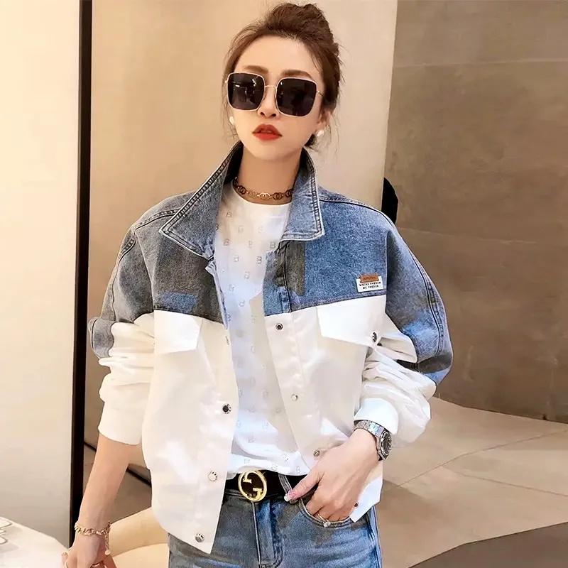 Veste en jean pour femme Printemps Automne Brodé Style Chinois Mode Polyvalente Vêtements en jean Haut de gamme pour femme