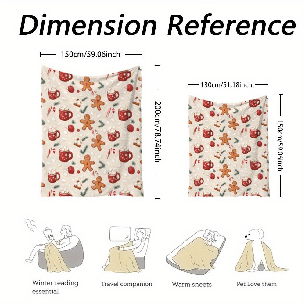1pc Cozy Christmas Flannel Fleece Throw Blanket - Contemporary Style, Cartoon Gingerbread Man & Red Coffee Cup Print
