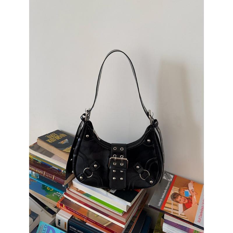 

Сумка подмышку Универсальная для поездок на работу Сумка-полумесяц с заклепками Одноплечевая сумка-кроссбоди чёрный