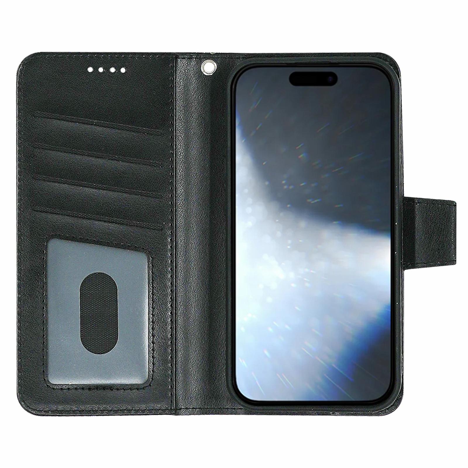 

For iPhone 16 Plus Case Card Holder Wallet Leather Phone Cover Stand Black
