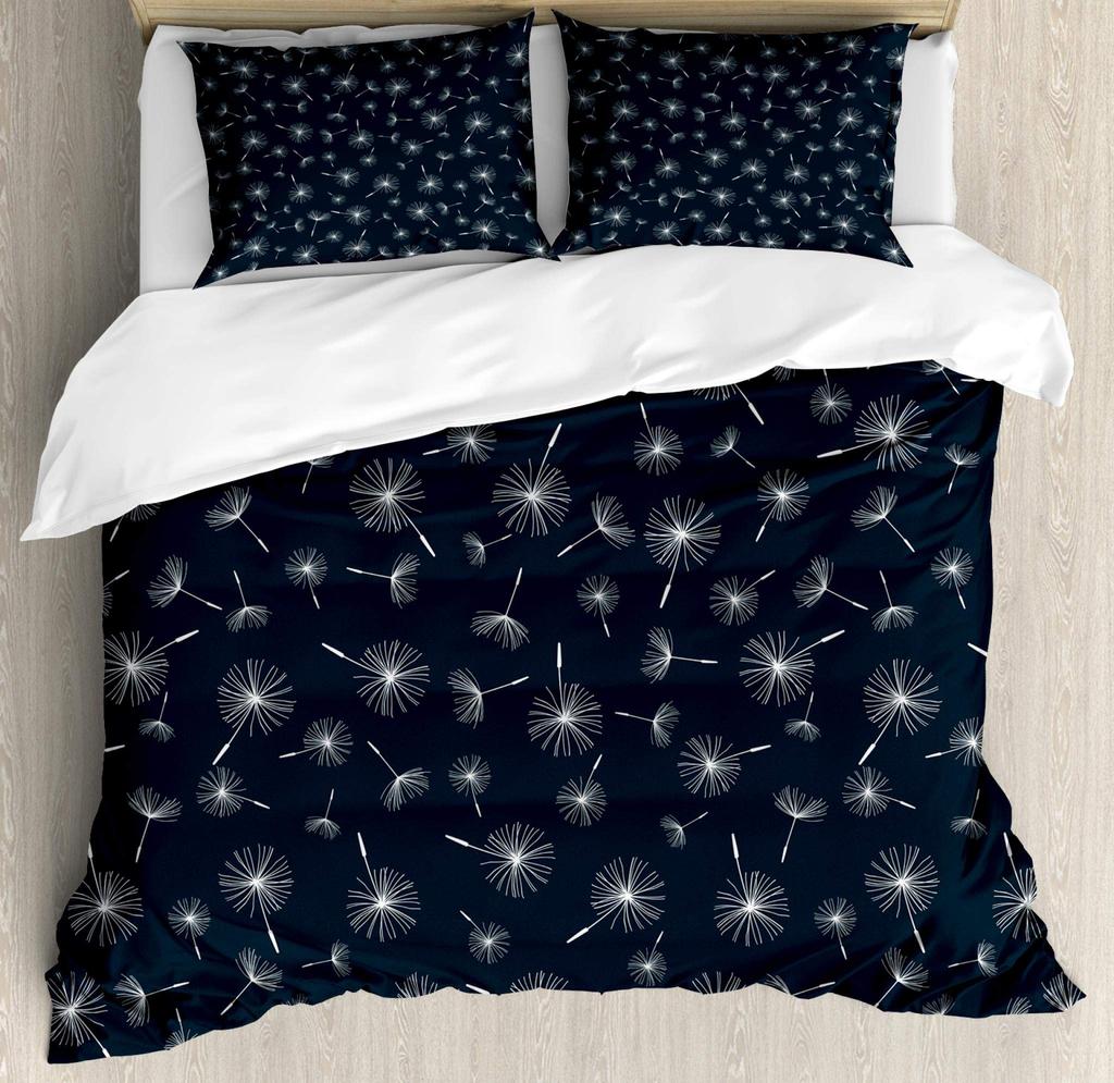 Dandelion Duvet Cover Flower Romance Theme Black and White Bedding Set Boys Girls Teens Microfiber Comforter Cover with Zipper