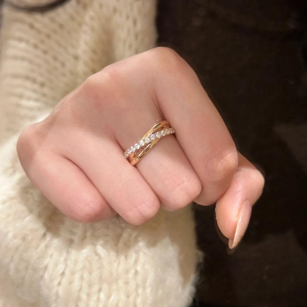 

Роскошные штабелируемые тройные бриллиантовые кольца для женщин Модные открытые регулируемые пальцевые украшения Подарок adjustable