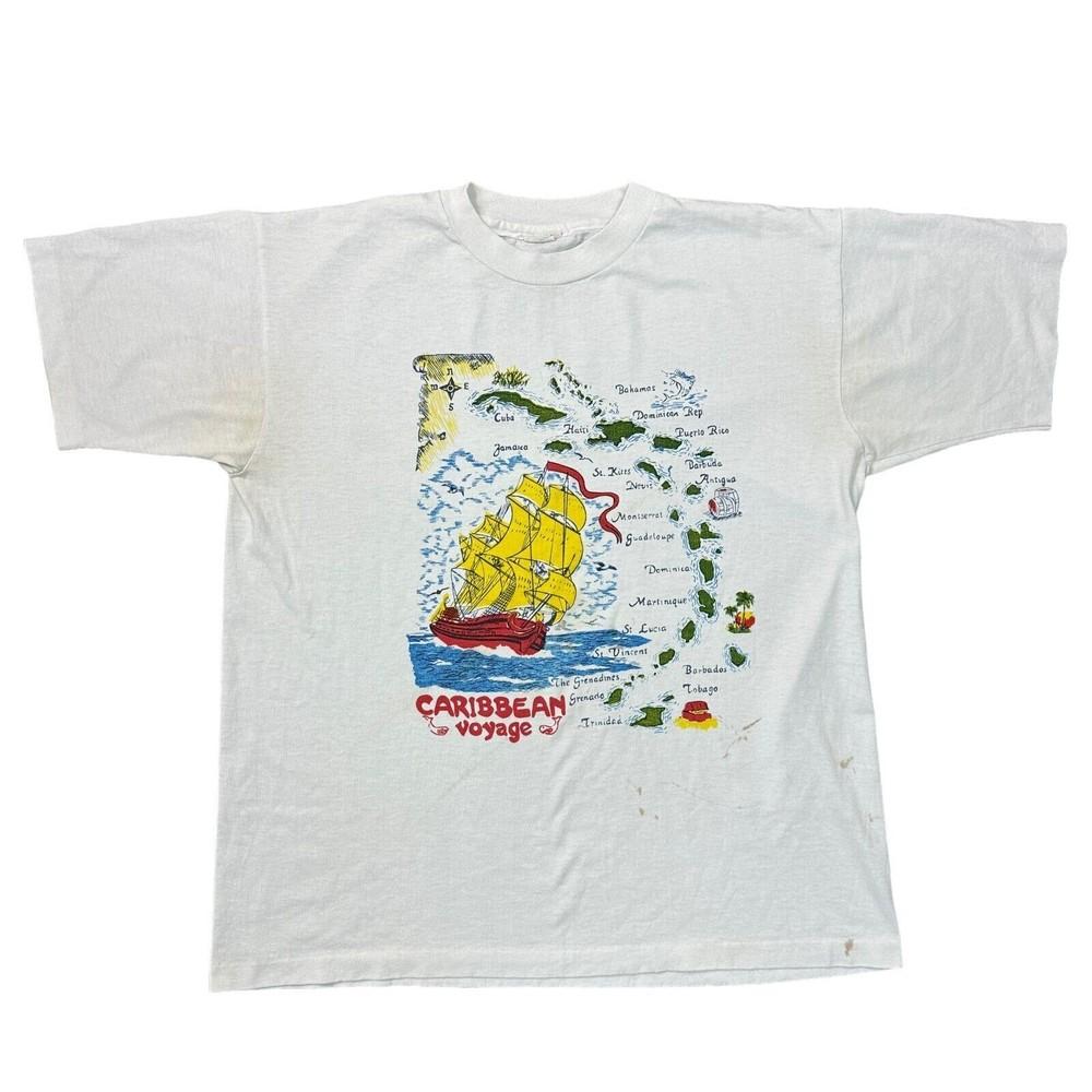 

Vintage Single Stitch T-shirt Caribbean Graphic Print USA White Mens L