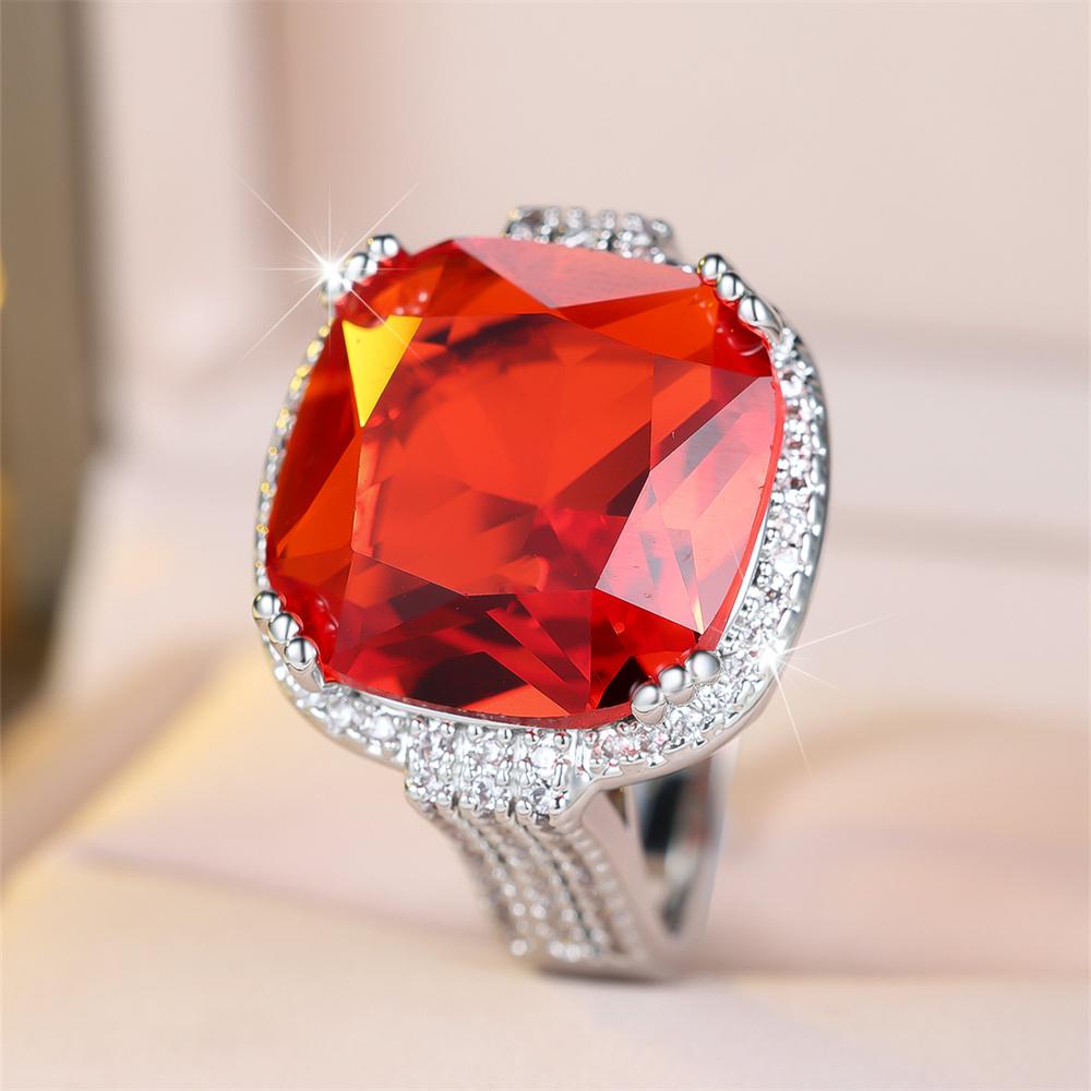 Big Square Stone Orange Red Crystal Rings For Women Vintage CopperColor Engagement Ring Wedding Jewelry Valentine's Day Gifts