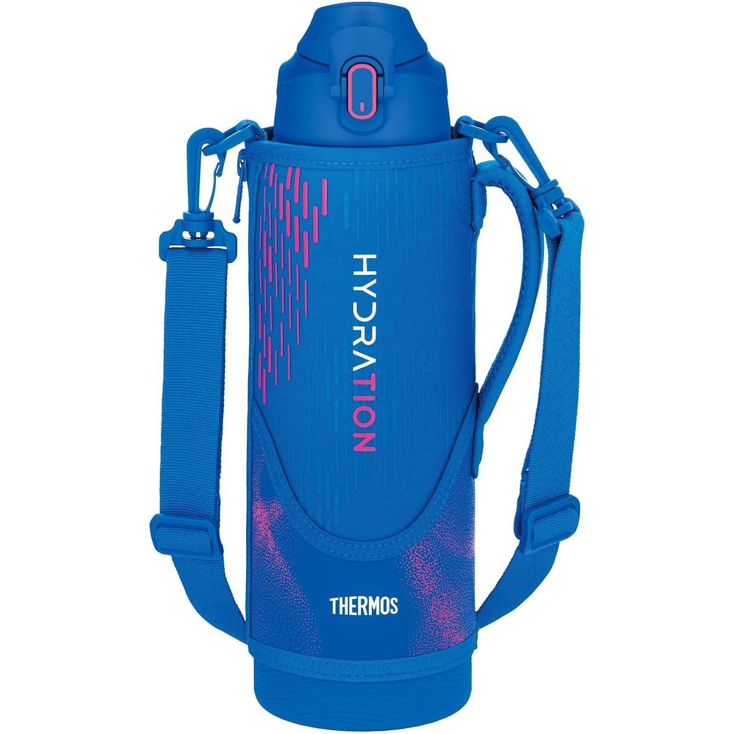 Thermos Water Bottle Vacuum Insulated Sports 1.5L Blue Pink Only Kids Pouch Shoulder-Friendly Strap FJS-1500F BLP