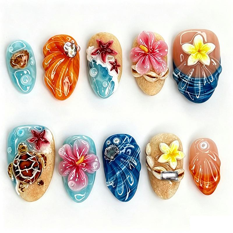 Summer European American 3D Strawberry Cherry Almond Nail Art Gel Tips